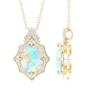 Natural 2 Carat Ethiopian Opal Vintage Necklace with Diamond AAA 14K Yellow Gold Plated Silver - Rosec Jewels