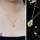 Natural 2 Carat Ethiopian Opal Vintage Necklace with Diamond AAA 14K Yellow Gold Plated Silver - Rosec Jewels