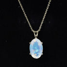 5.63 Carat Oval Shaped Huge Ethiopian Opal Necklace with Chain AAA 14K Yellow Gold Plated Silver - Rosec Jewels