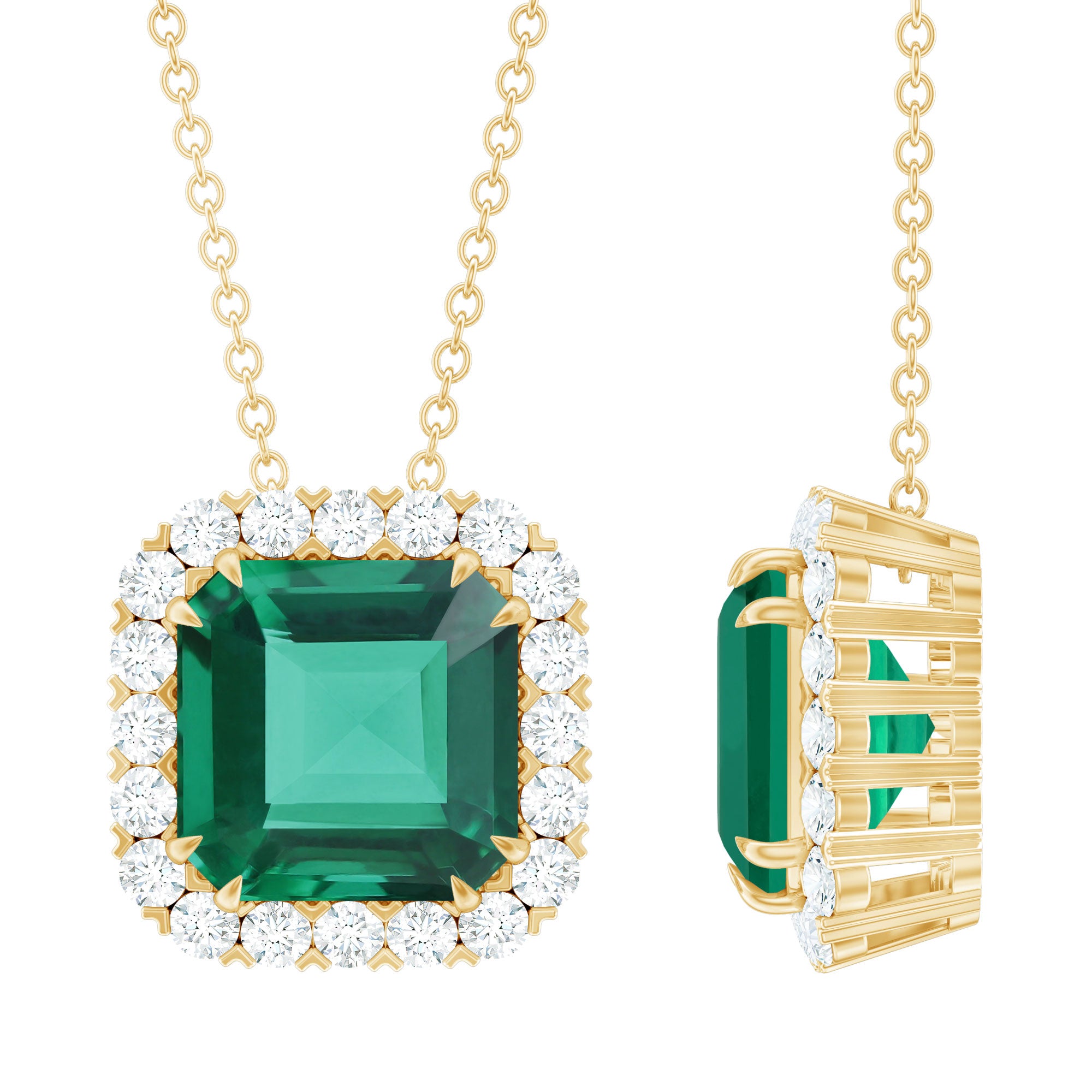 Rosec Jewels-10 MM Lab Created Emerald Statement Necklace with Moissanite Halo