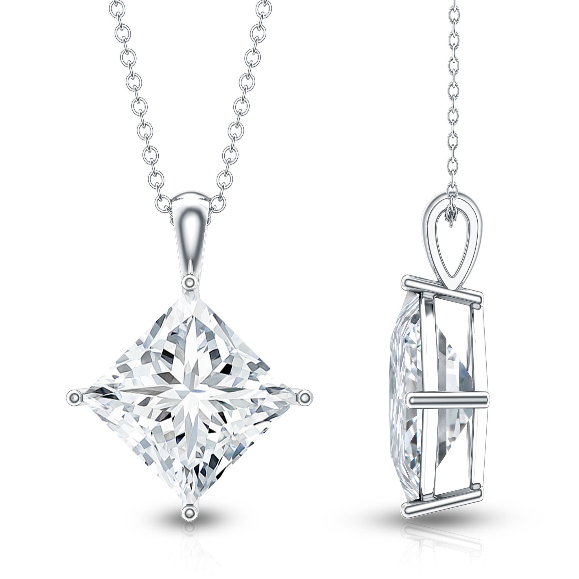 Rosec Jewels-5 Carat Lab Grown Diamond Princess Cut Solitaire Necklace IGI Certified