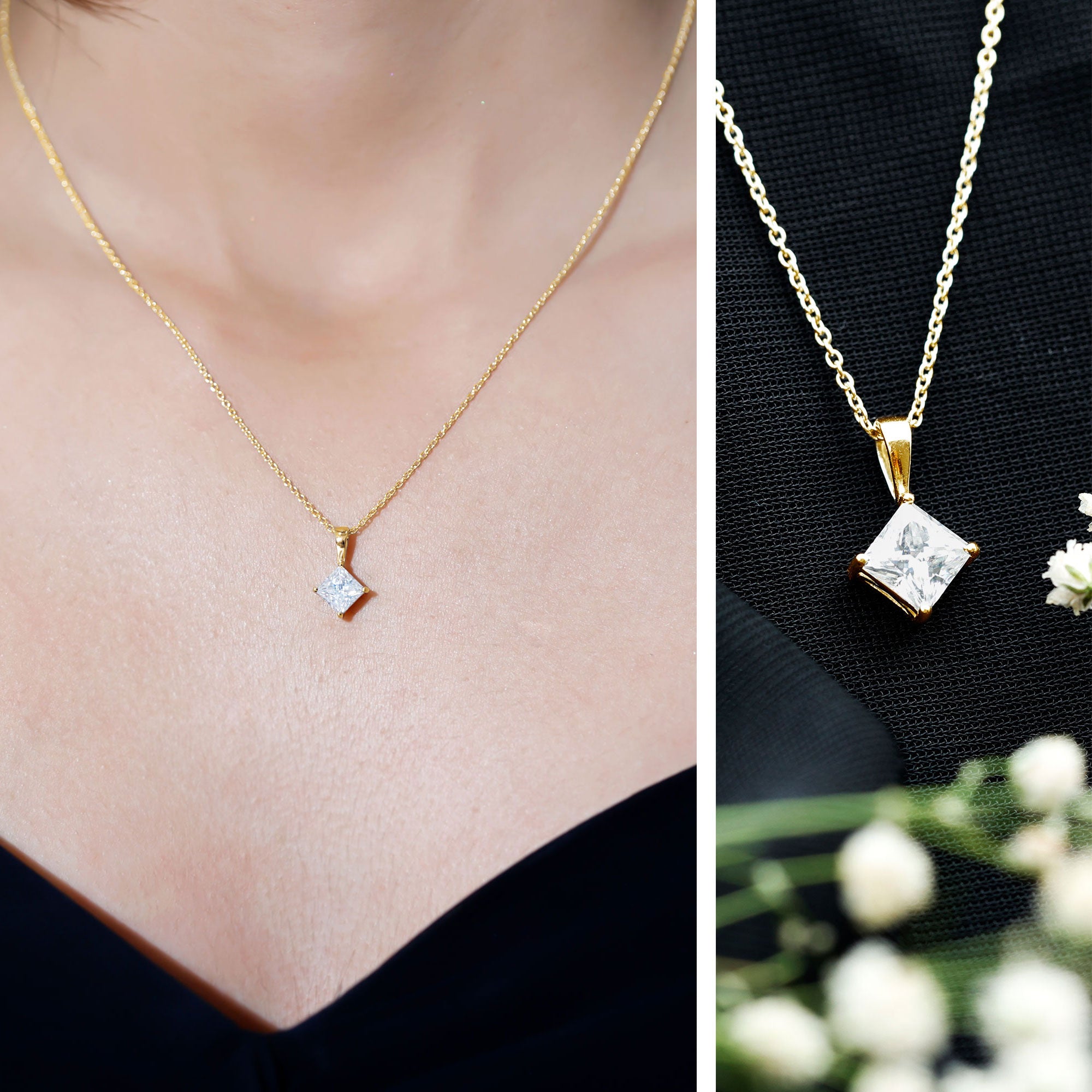 Rosec Jewels-3 Carat Solitaire Lab Grown Diamond Princess Cut Necklace with IGI Certificate