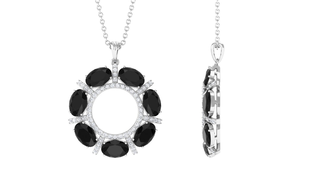 3 CT Oval Cut Black Spinel Elegant Silver Pendant with Moissanite - Rosec Jewels
