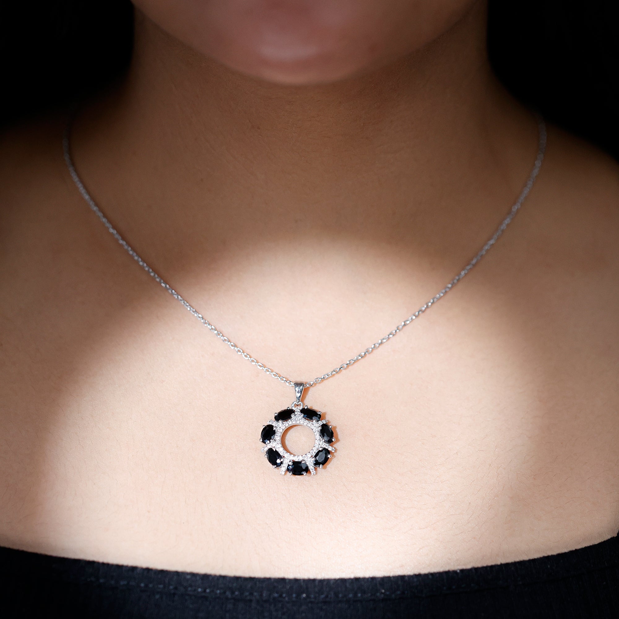 3 CT Oval Cut Black Spinel Eternity Necklace with Silver Chain AAA 92.5 Sterling Silver - Rosec Jewels