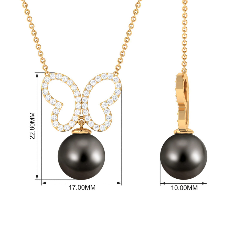 8 CT Tahitian Pearl and Moissanite Butterfly Drop Necklace in Gold Tahitian pearl - ( AAA ) - Quality - Rosec Jewels