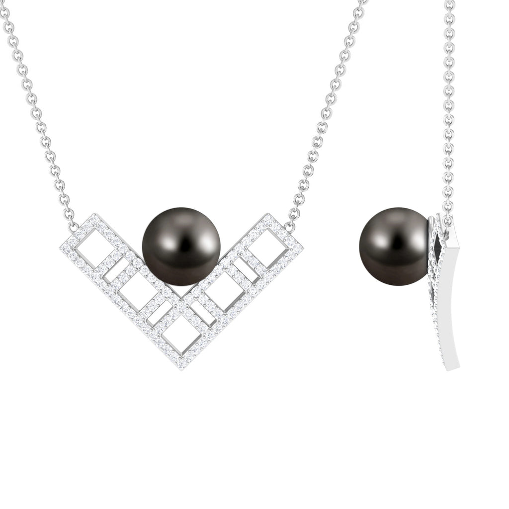 Diamond Contemporary Pendant with Tahitian Pearl Tahitian pearl - ( AAA ) - Quality - Rosec Jewels