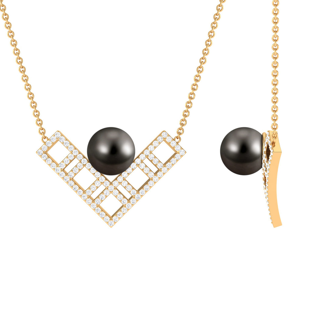 Diamond Contemporary Pendant with Tahitian Pearl Tahitian pearl - ( AAA ) - Quality - Rosec Jewels