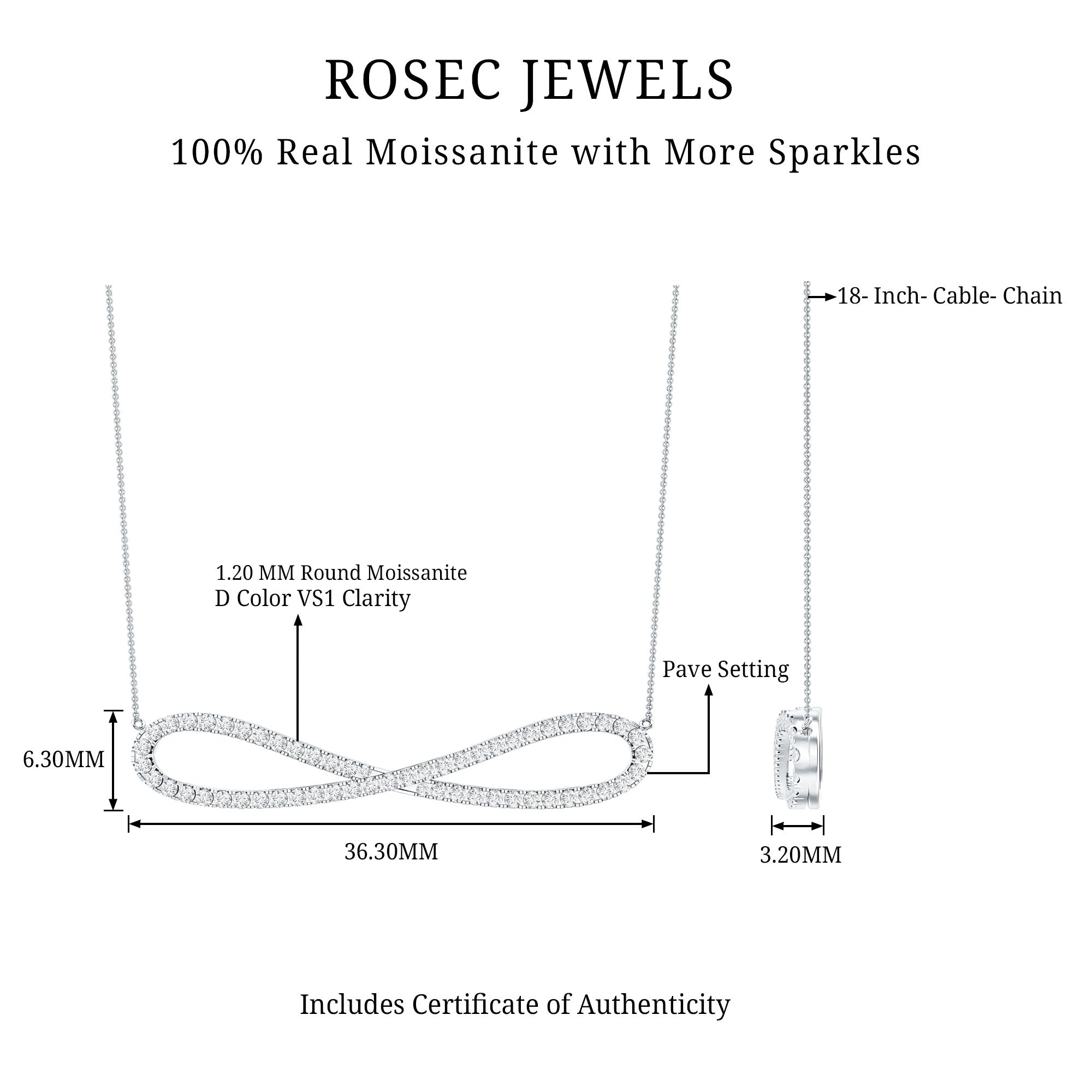 Pave Set Moissanite Infinity Necklace with Certificate D-VS1 - Rosec Jewels