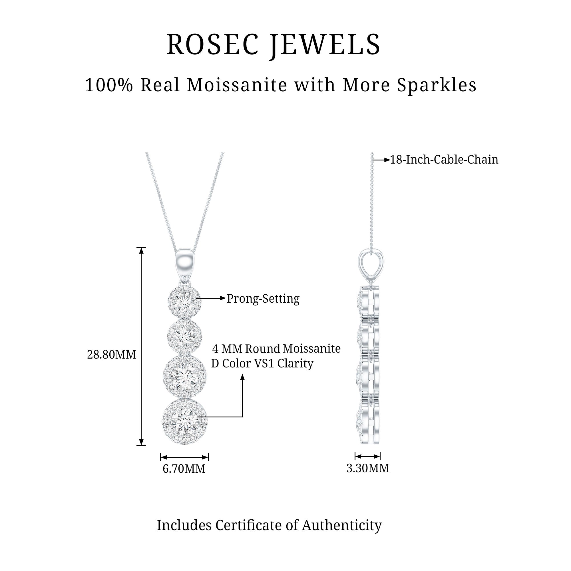 Certified Moissanite Minimal Halo Dangle Pendant D-VS1 - Rosec Jewels