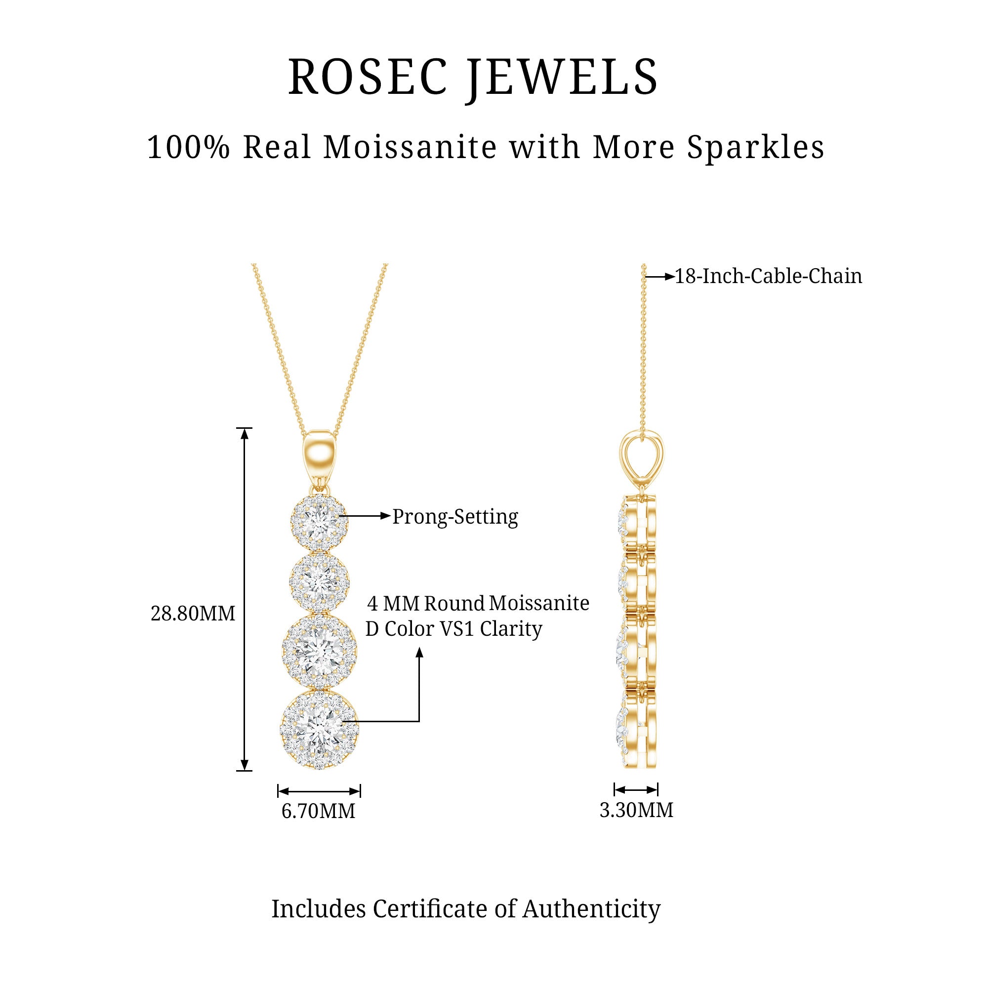 Certified Moissanite Minimal Halo Dangle Pendant D-VS1 - Rosec Jewels