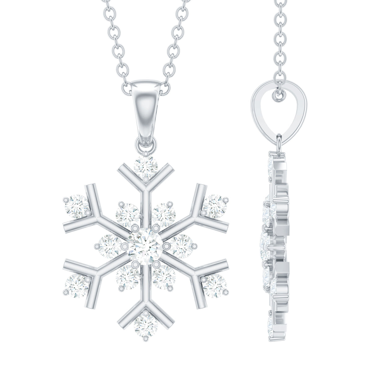 Certified Moissanite Snowflake Silver Pendant in 2 Prong Setting ...