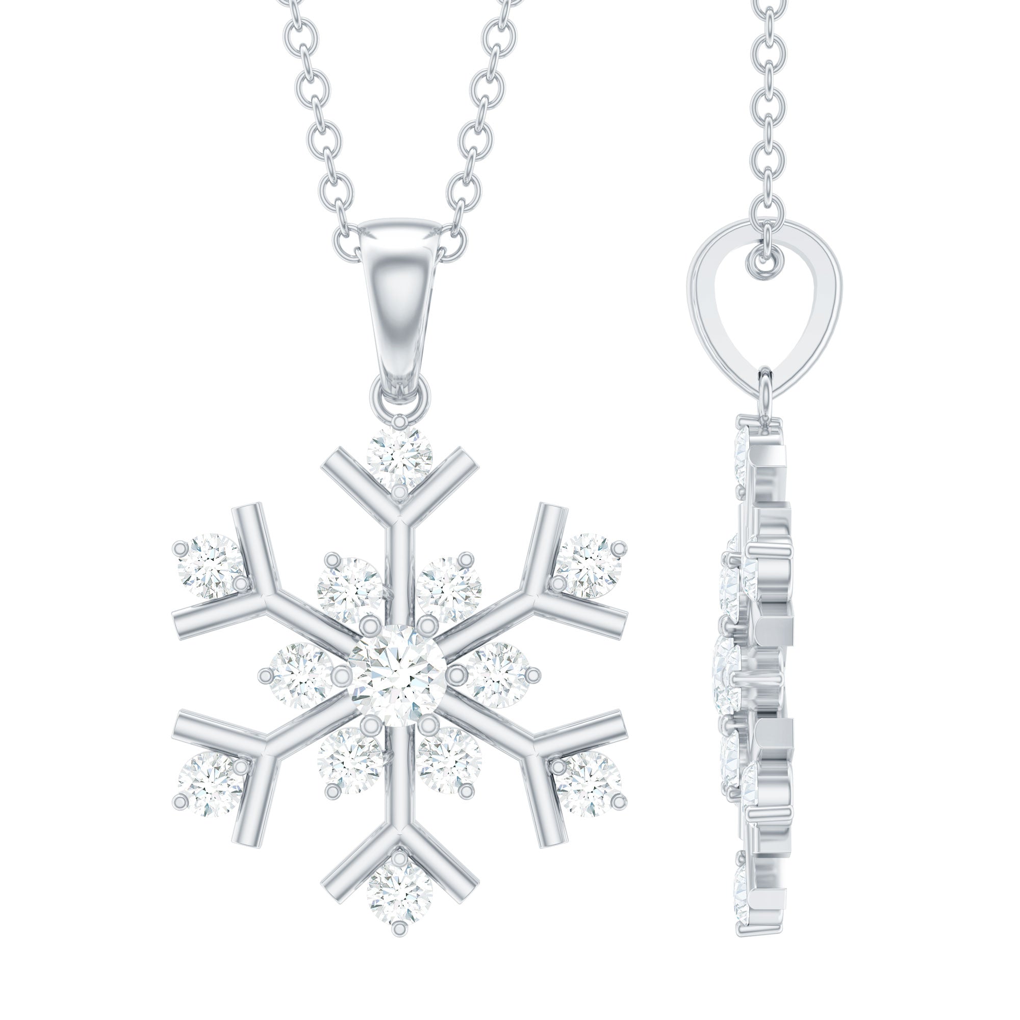 Certified Moissanite Snowflake Silver Pendant in 2 Prong Setting