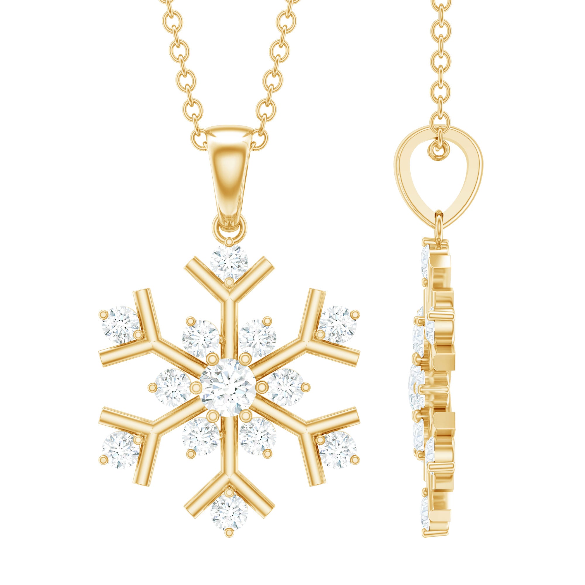 Certified Moissanite Snowflake Pendant Necklace for Women D-VS1 - Rosec Jewels