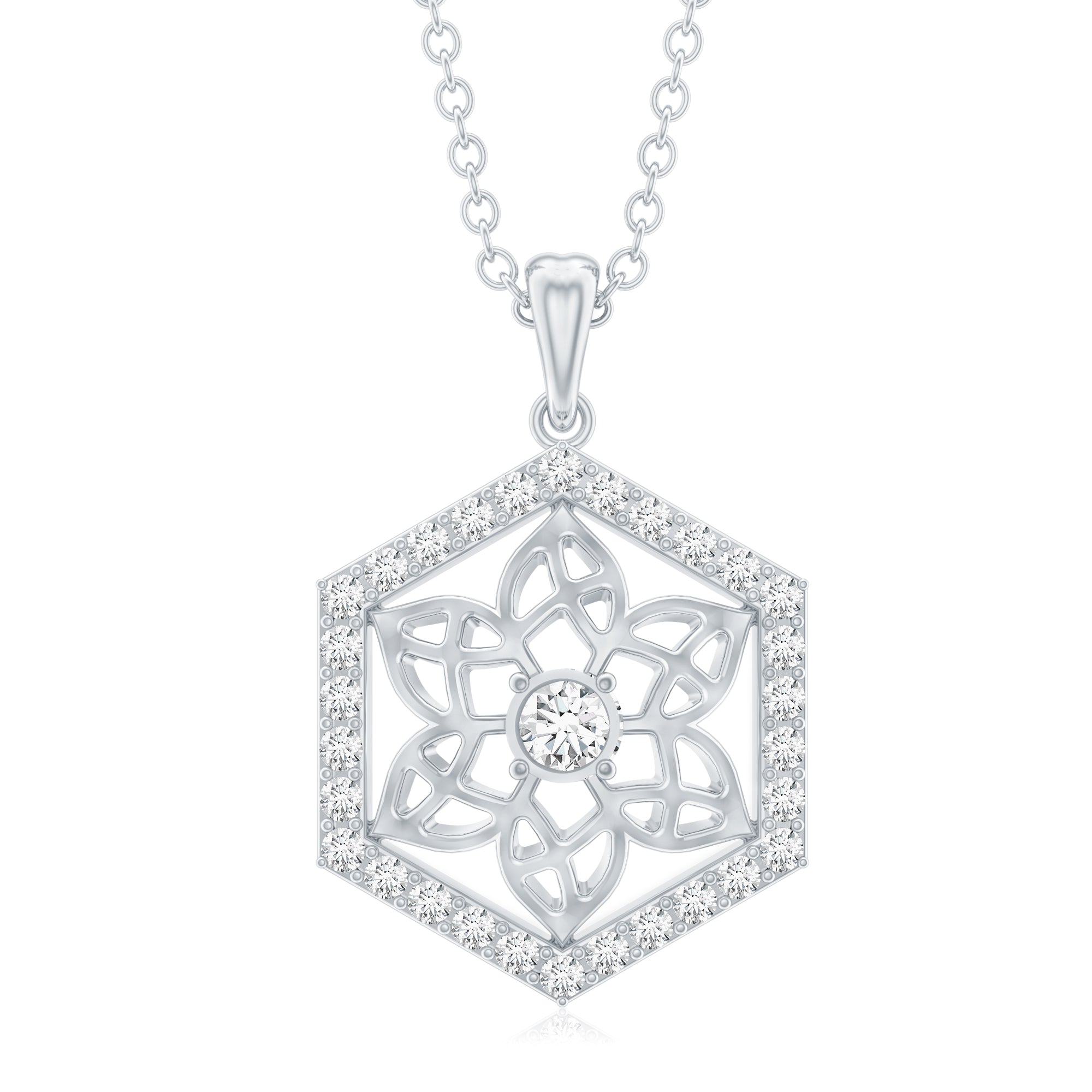 Vintage Inspired Certified Moissanite Flower Pendant D-VS1 - Rosec Jewels