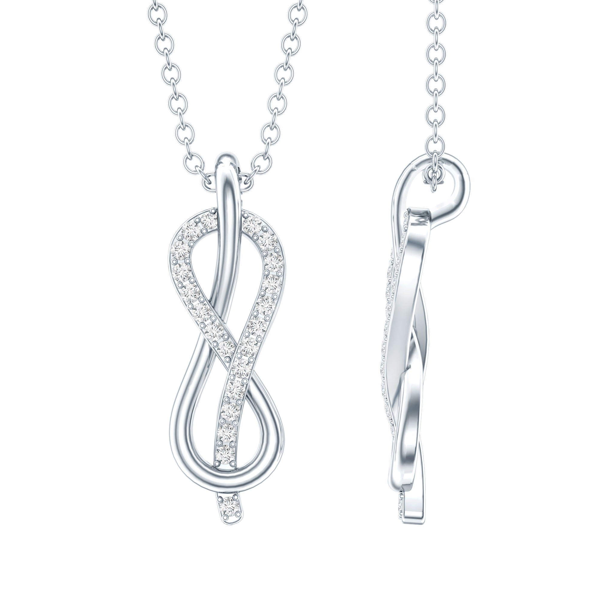 Certified Moissanite Infinity Pendant Necklace with Chain D-VS1 92.5 Sterling Silver - Rosec Jewels