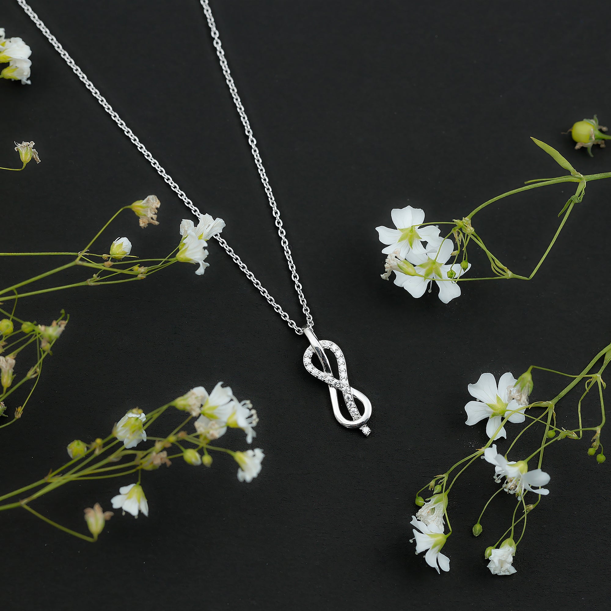 Minimal Moissanite Infinity Knot Pendant Necklace D-VS1 - Rosec Jewels