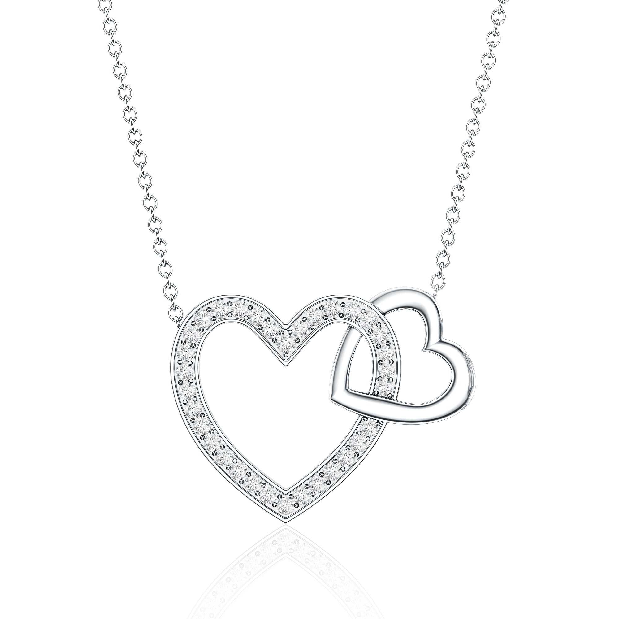 Certified Moissanite Double Heart Necklace for Women D-VS1 - Rosec Jewels