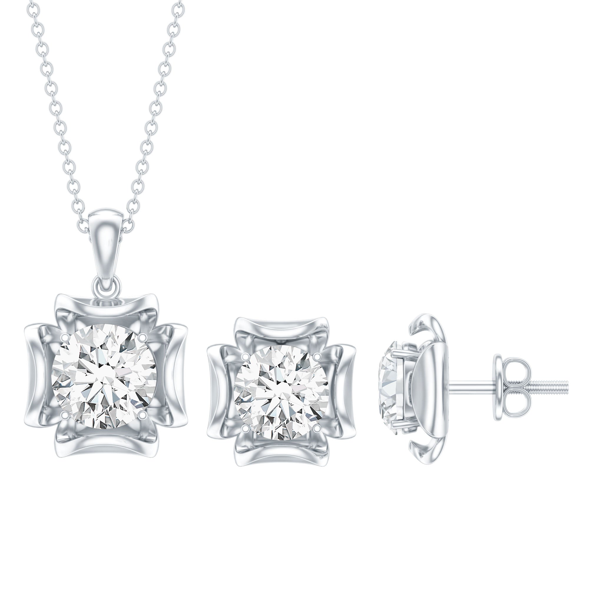 4 CT Round Shape Moissanite Solitaire Jewelry Set D-VS1 - Rosec Jewels