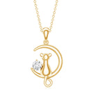 Certified Moissanite Cat and Moon Pendant D-VS1 - Rosec Jewels