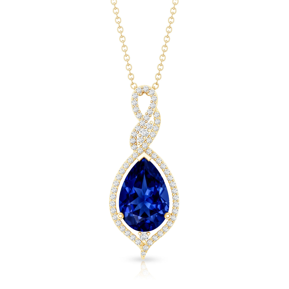 Certified 4 Carat Lab Created Blue Sapphire and Diamond Teardrop Pendant AAAA - Rosec Jewels