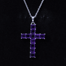 Princess Cut Amethyst Cross Pendant Necklace with Silver Chain AAA 92.5 Sterling Silver - Rosec Jewels