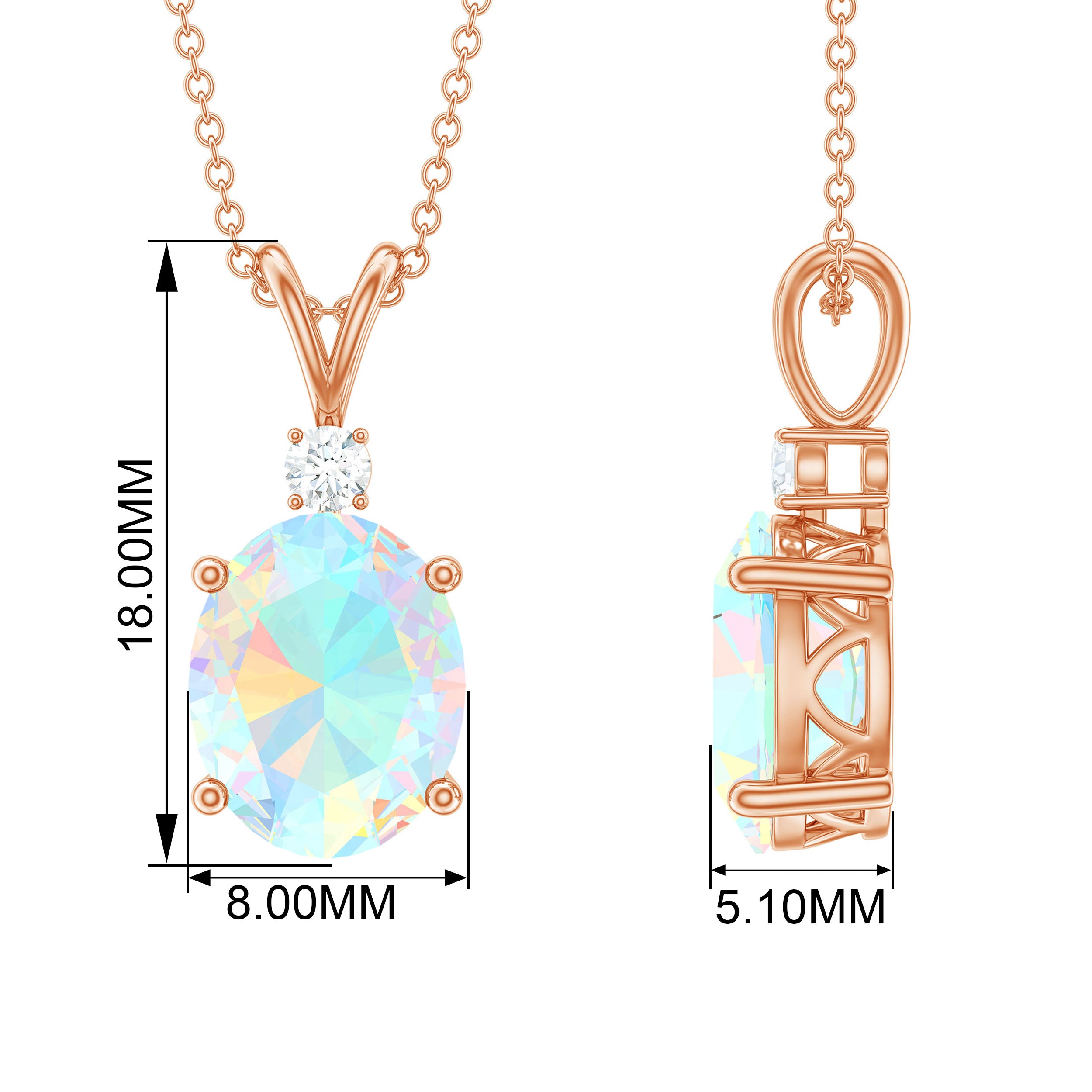Ethiopian Opal Solitaire Minimal Pendant Necklace with Diamond Ethiopian Opal - ( AAA ) - Quality - Rosec Jewels