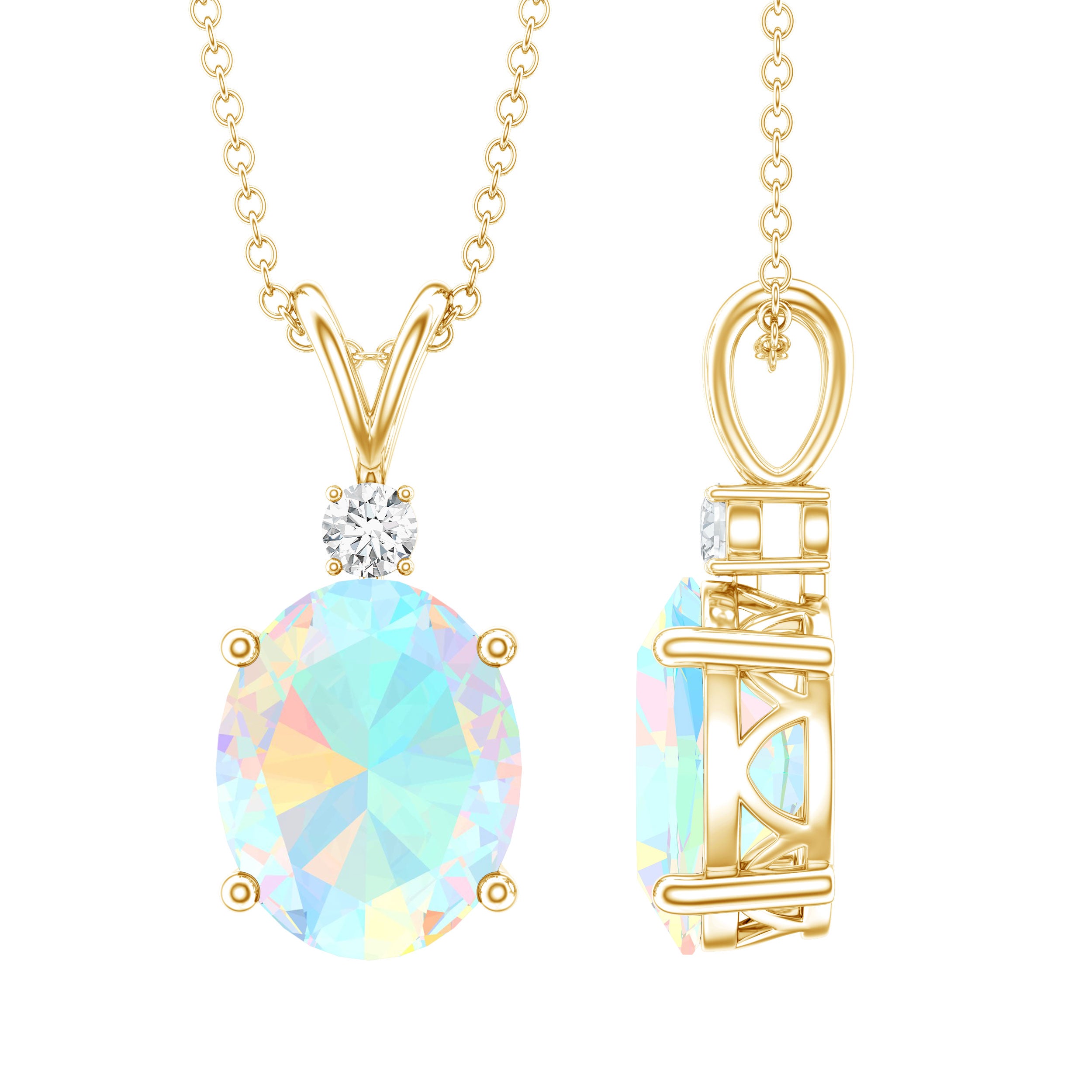 Genuine 1.3 Carat Opalescent Pendant Necklace with Diamond AAA - Rosec Jewels