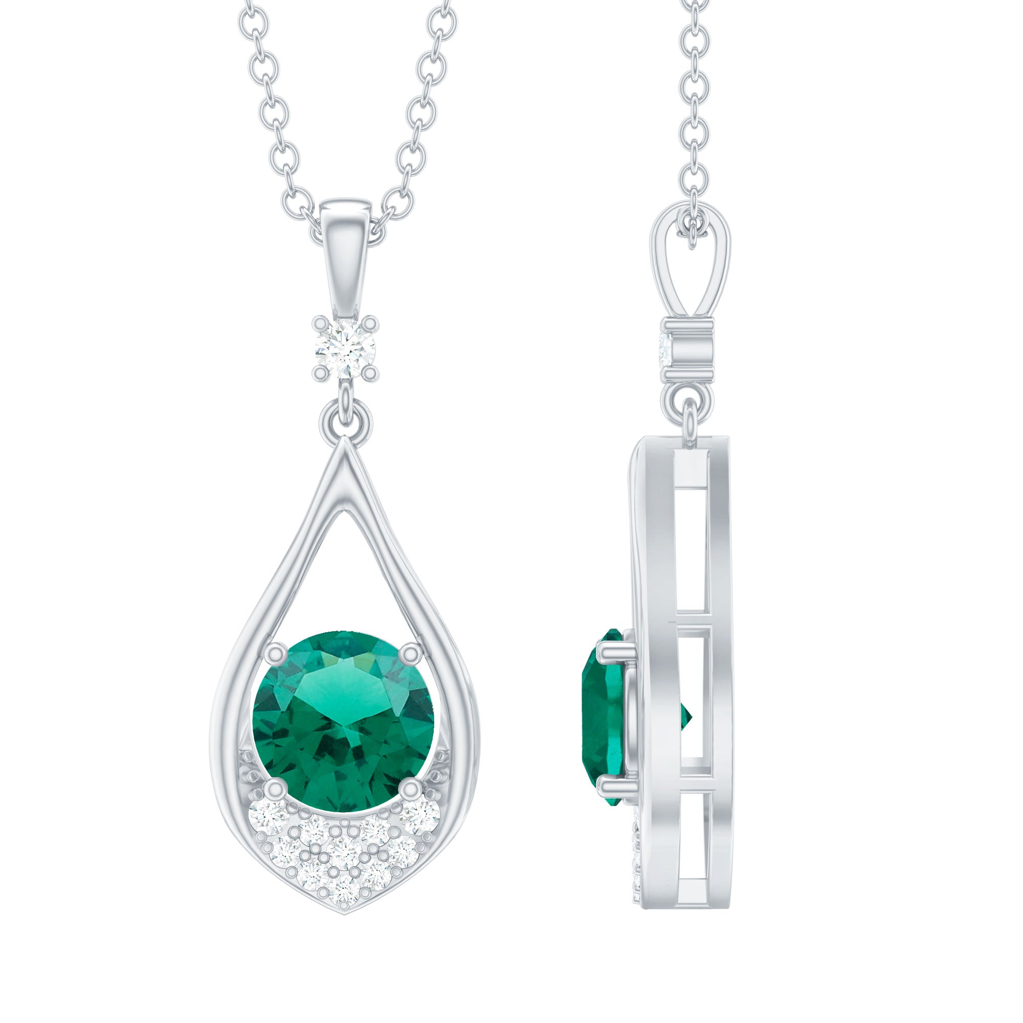 Lab Grown Emerald Moissanite Teardrop Necklace with Silver Chain