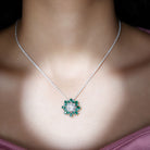 Rosec Jewels-Certified Moissanite Flower Designer Necklace With Lab Emerald