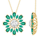 Certified Moissanite Flower Designer Necklace With Lab Emerald D-VS1 - Rosec Jewels