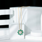 Certified Moissanite Flower Designer Necklace With Lab Emerald D-VS1 - Rosec Jewels