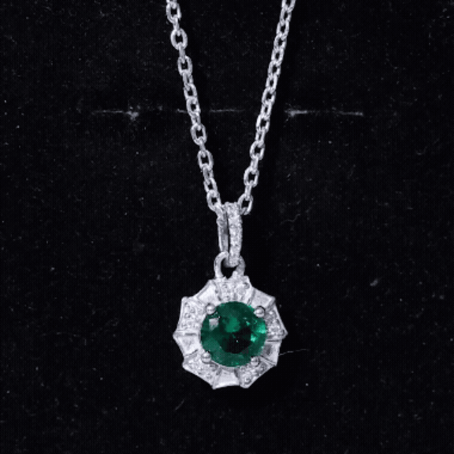Lab Grown Emerald Moissanite Vintage Inspired Necklace with Chain AAAA 92.5 Sterling Silver - Rosec Jewels