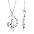 Certified Diamond Cat on Moon Necklace Lab - ( EF-VS ) - Rosec Jewels