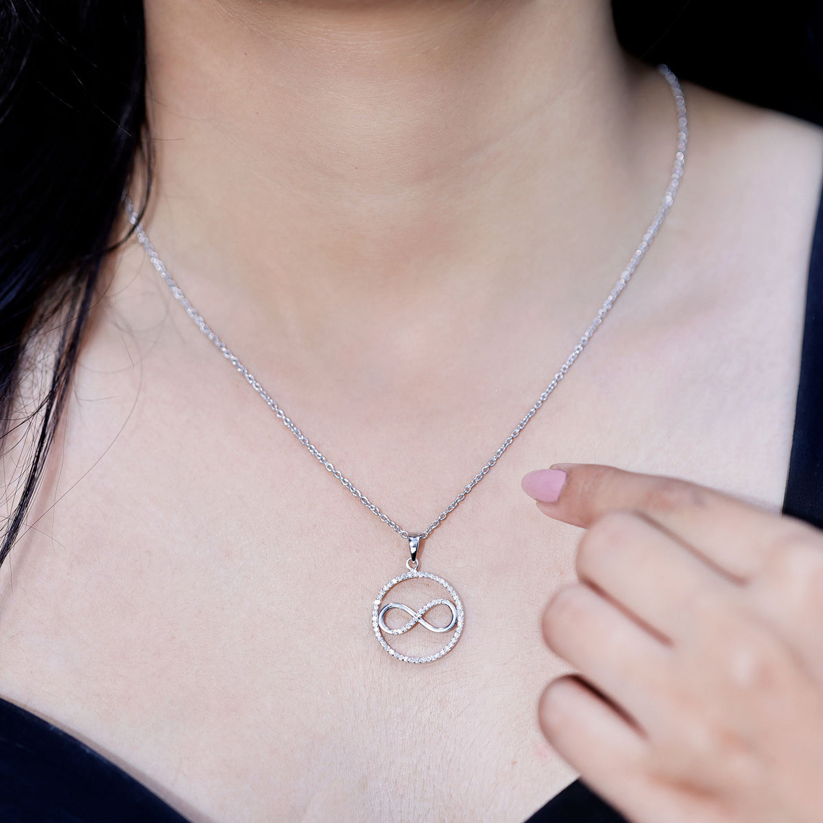 Diamonds Infinity Eternity Pendant Necklace Lab - ( EF-VS ) - Rosec Jewels