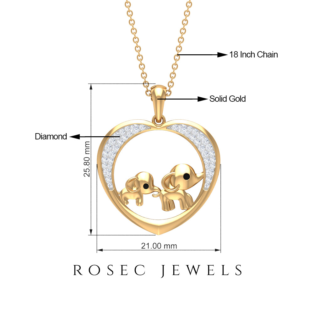 Rosec Jewels-Diamond and Gold Heart Elephant Pendant Necklace