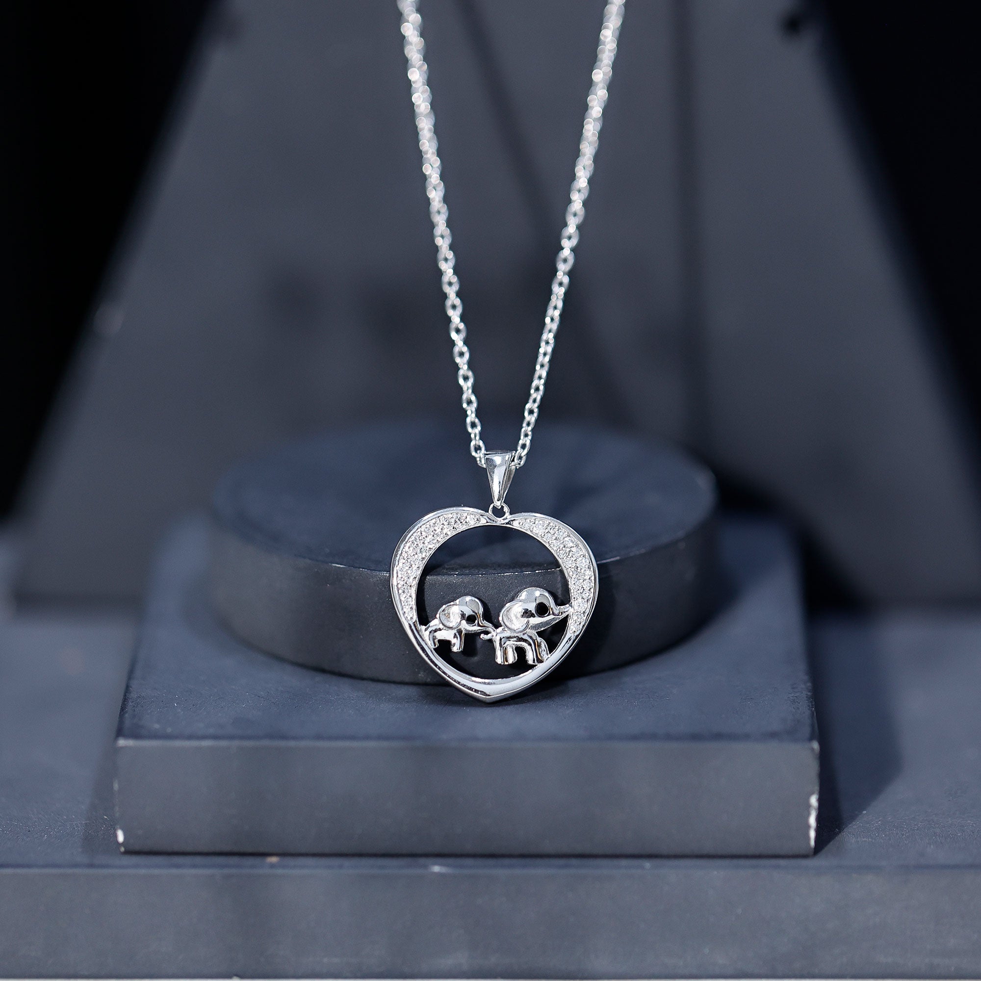 Diamond Elephant Mother Child Necklace Lab - ( EF-VS ) - Rosec Jewels