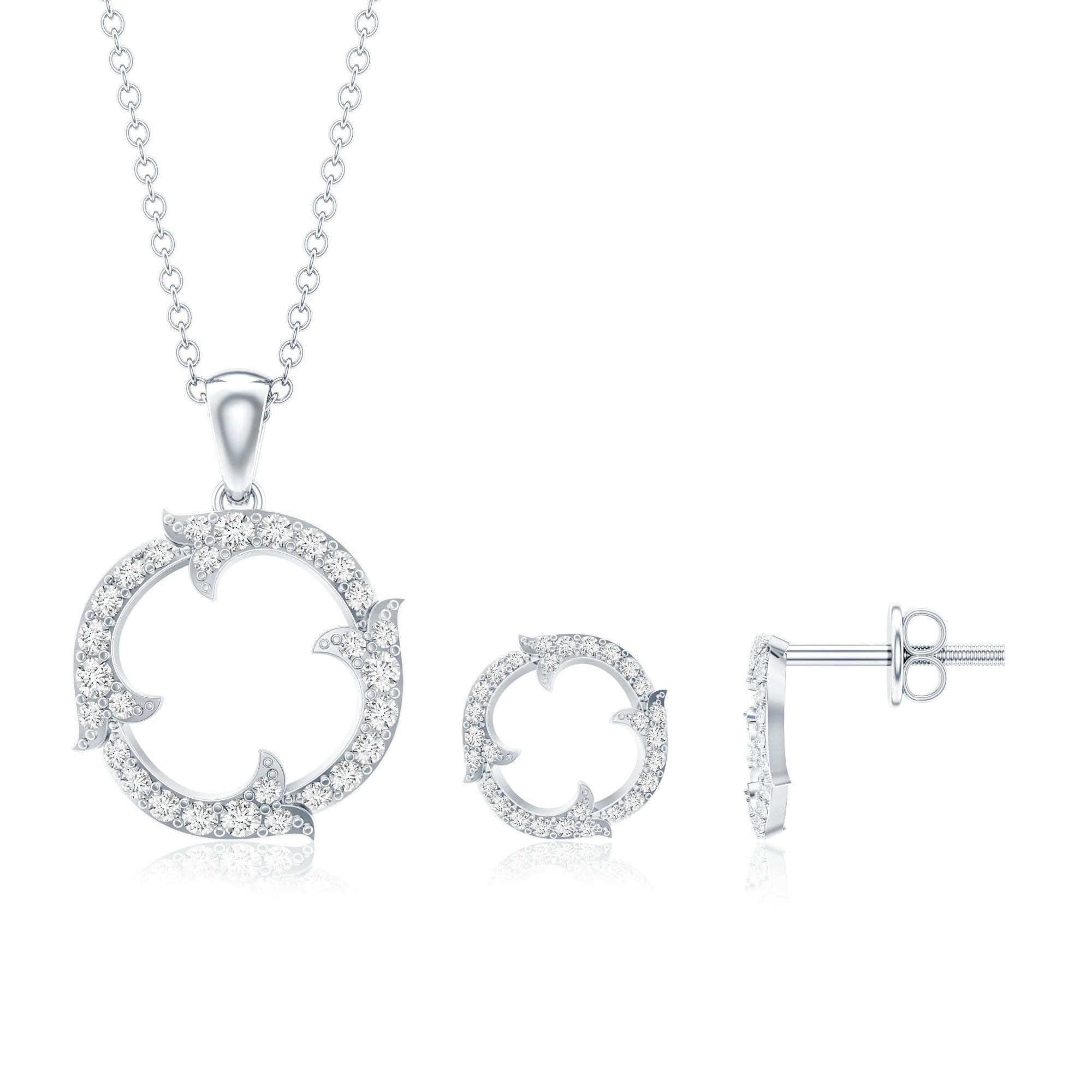 Certified Diamond Circle Necklace Earrings Set Lab - ( EF-VS ) - Rosec Jewels