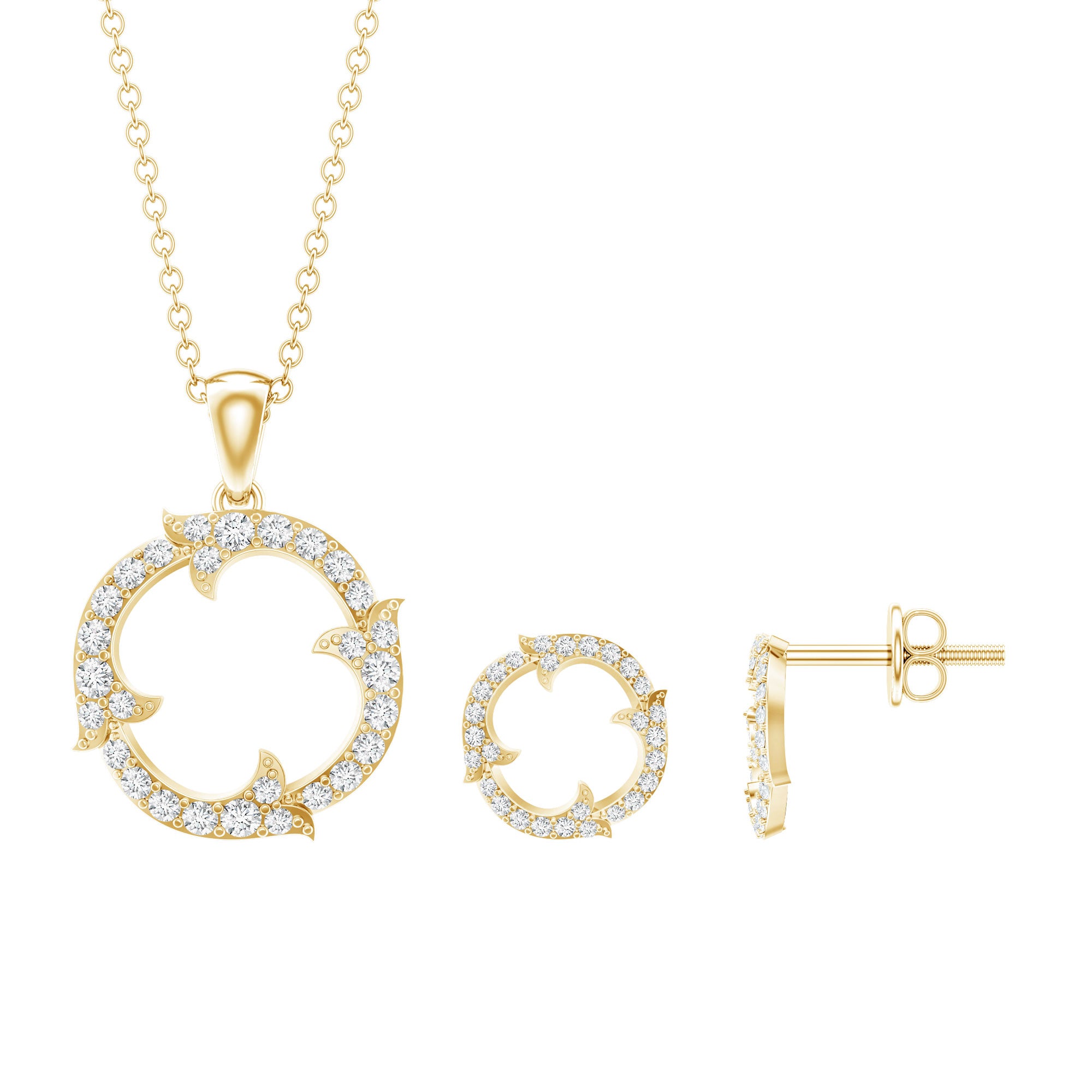 Certified Diamond Circle Necklace Earrings Set Lab - ( EF-VS ) - Rosec Jewels