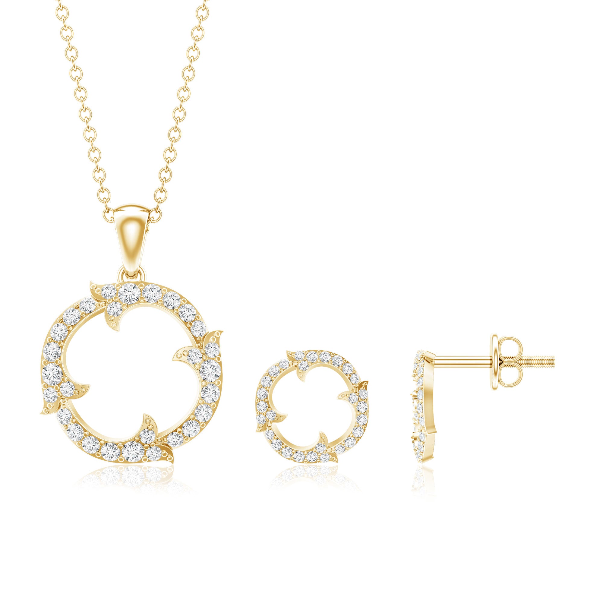 Certified Diamond Circle Necklace Earrings Set Lab - ( EF-VS ) - Rosec Jewels