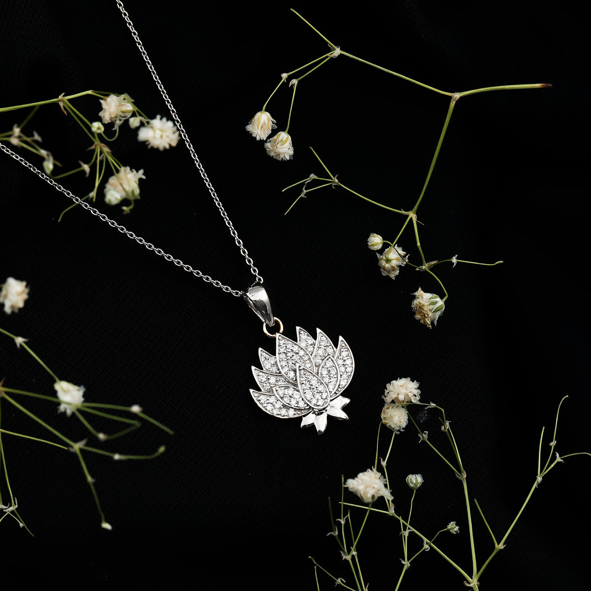 Diamond Designer Lotus Flower Necklace Lab - ( EF-VS ) - Rosec Jewels