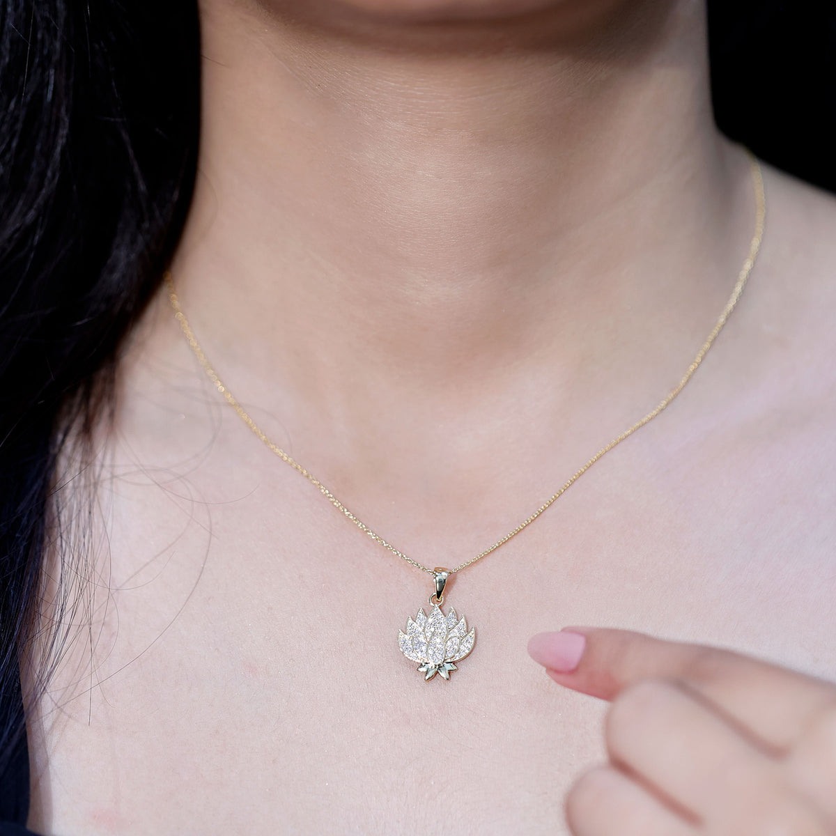 Diamond Designer Lotus Flower Necklace Lab - ( EF-VS ) - Rosec Jewels