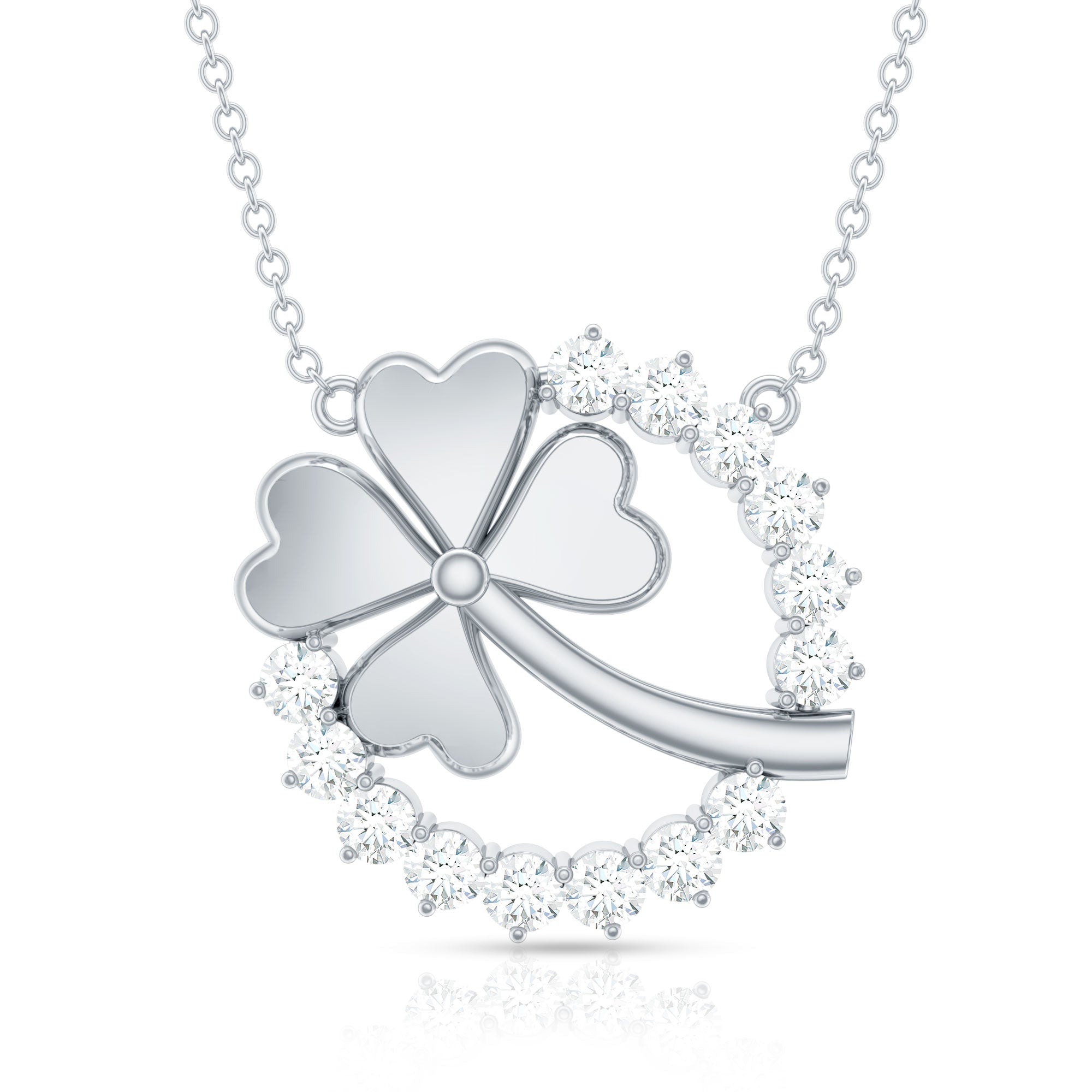 Certified Diamond Lucky 4 Leaf Necklace Lab - ( EF-VS ) - Rosec Jewels