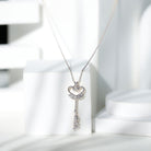Rosec Jewels-Diamond Heart Key Pendant Necklace with Angel Wings