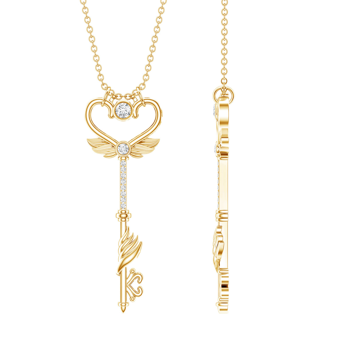 Diamond Key Necklace with Angel Wings Lab - ( EF-VS ) - Rosec Jewels