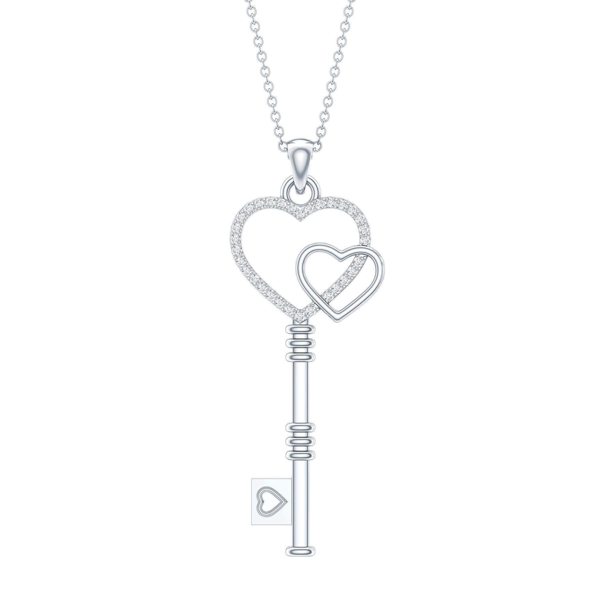 Diamond Key To My Heart Necklace for Women Lab - ( EF-VS ) - Rosec Jewels