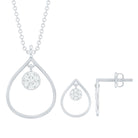 Rosec Jewels-Diamond and Gold Open Teardrop Pendant and Earring Set for Women
