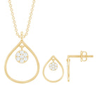 Rosec Jewels-Diamond and Gold Open Teardrop Pendant and Earring Set for Women
