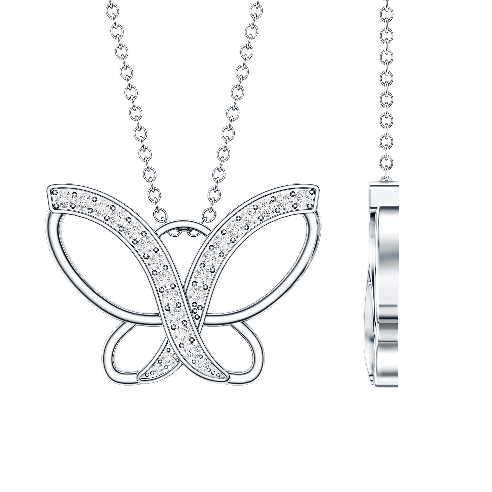 Diamond Butterfly Pendant Necklace For Women Lab - ( EF-VS ) - Rosec Jewels