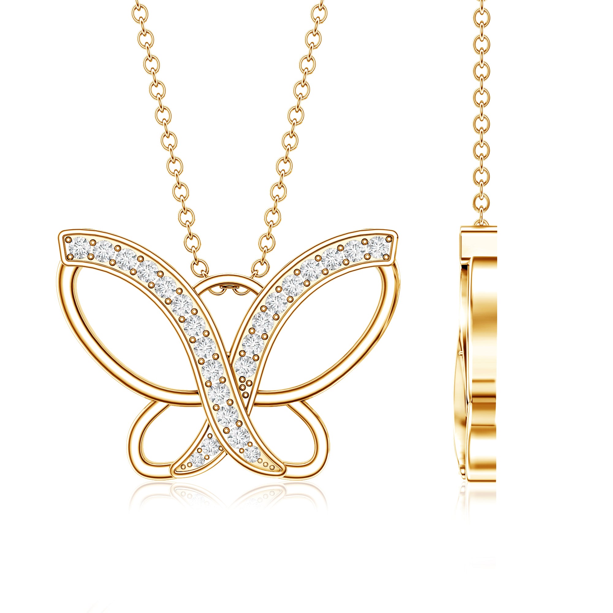 Diamond Butterfly Pendant Necklace For Women Lab - ( EF-VS ) - Rosec Jewels