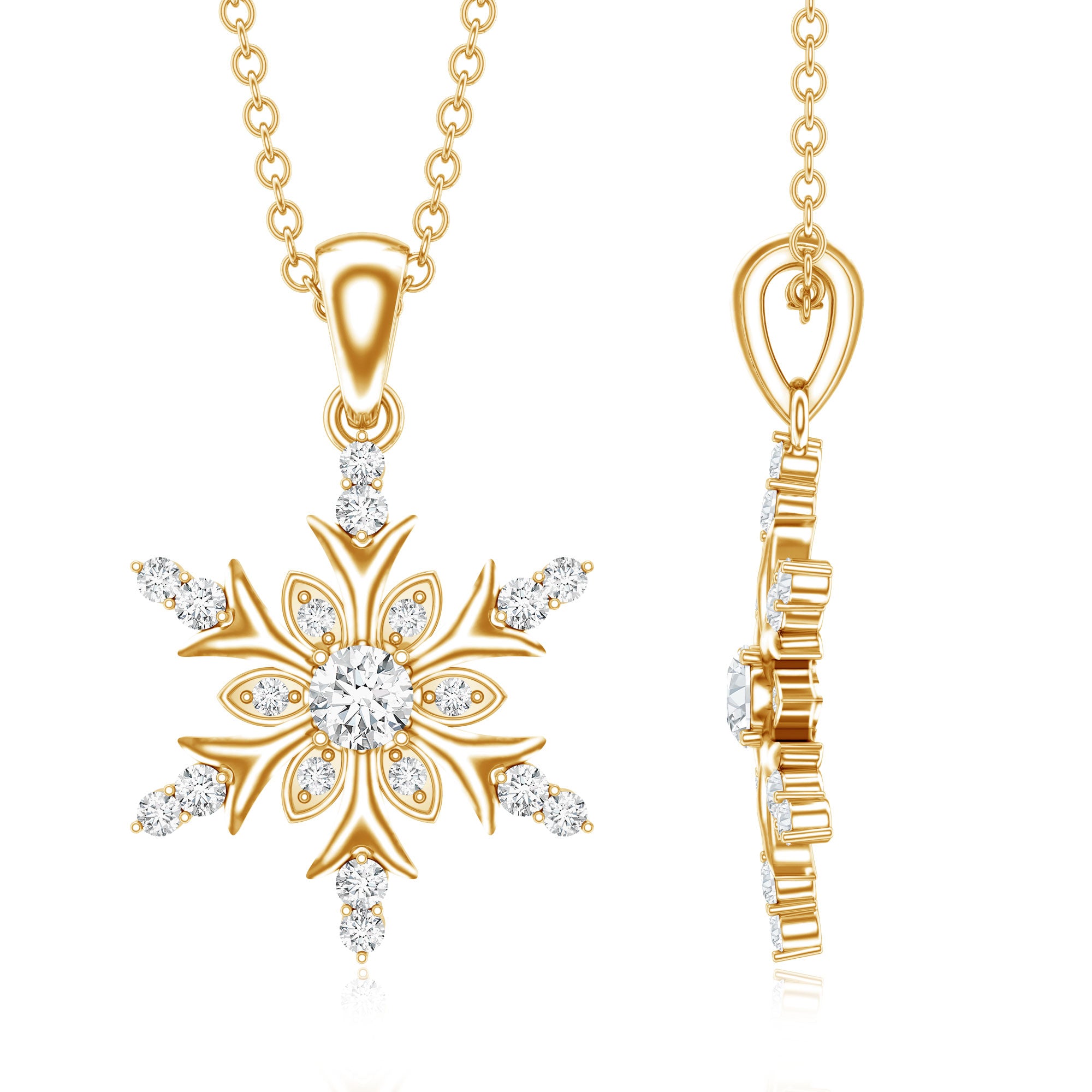 Certified Diamond Snowflake Christmas Necklace Lab - ( EF-VS ) - Rosec Jewels